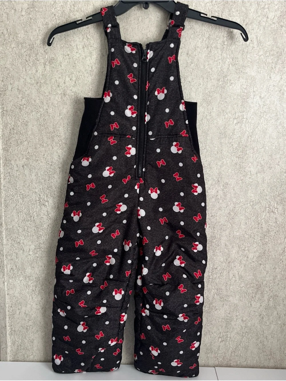 Disney Minnie Mouse Snow Bibs Overall Snow Suit Pants Black Red 1/4 Zip Girls 6